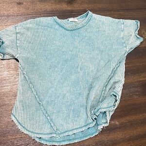 Blue Textured Short Sleeve Top